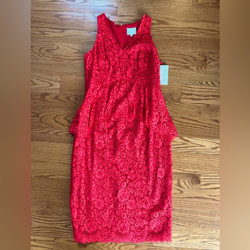 Shoshanna Midnight Red Lace Midi Dress w/Peplum